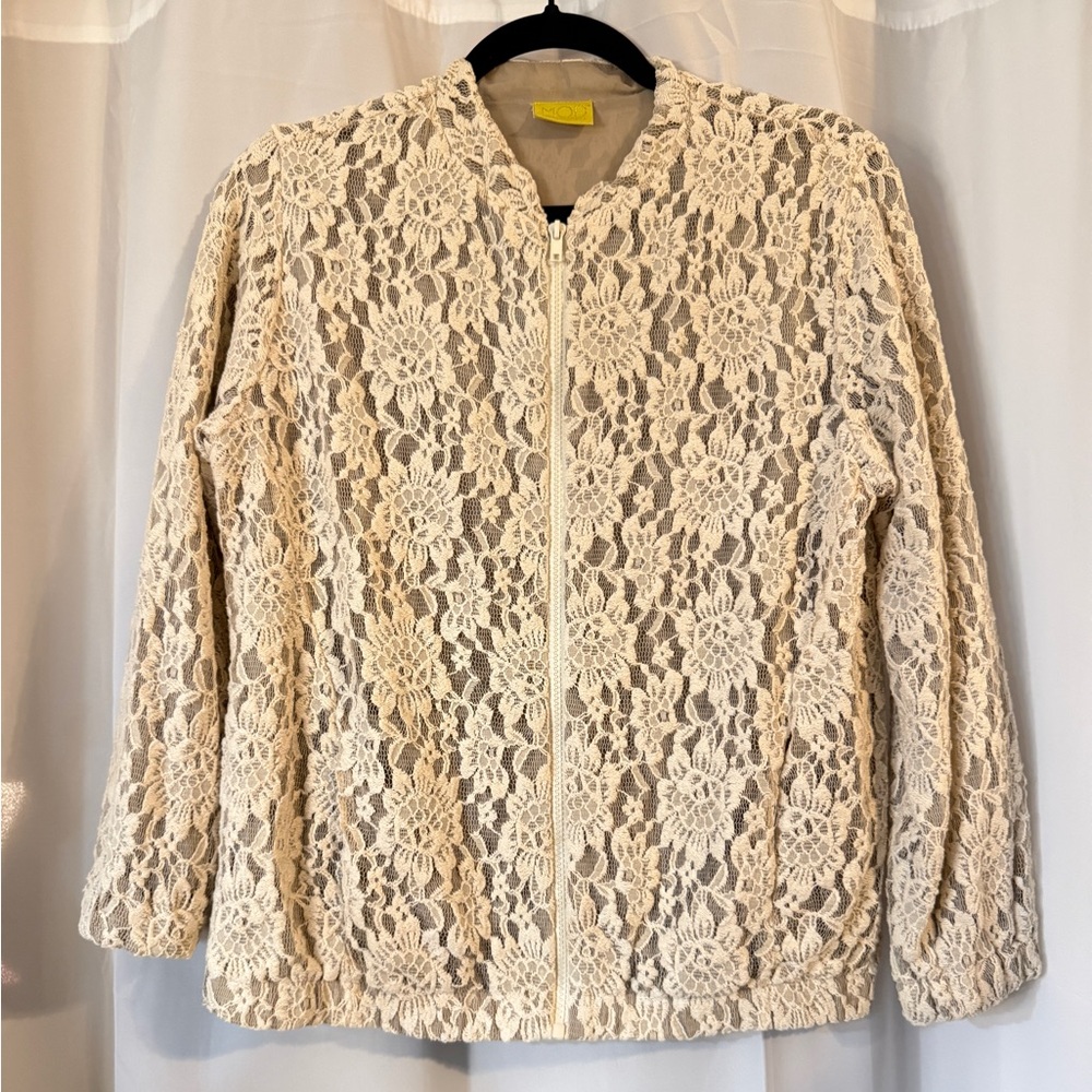 Ivory / Cream Lace Zip-Front Jacket | Y2K Romantic Boho Festival